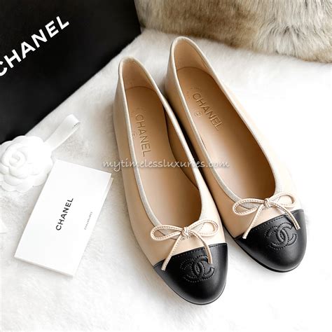 chanel ballet flats beige and black|Chanel ballet flats size 42.